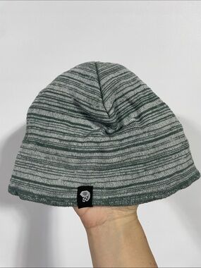 Mountain Hardwear Green and Gray Striped Knit Beanie